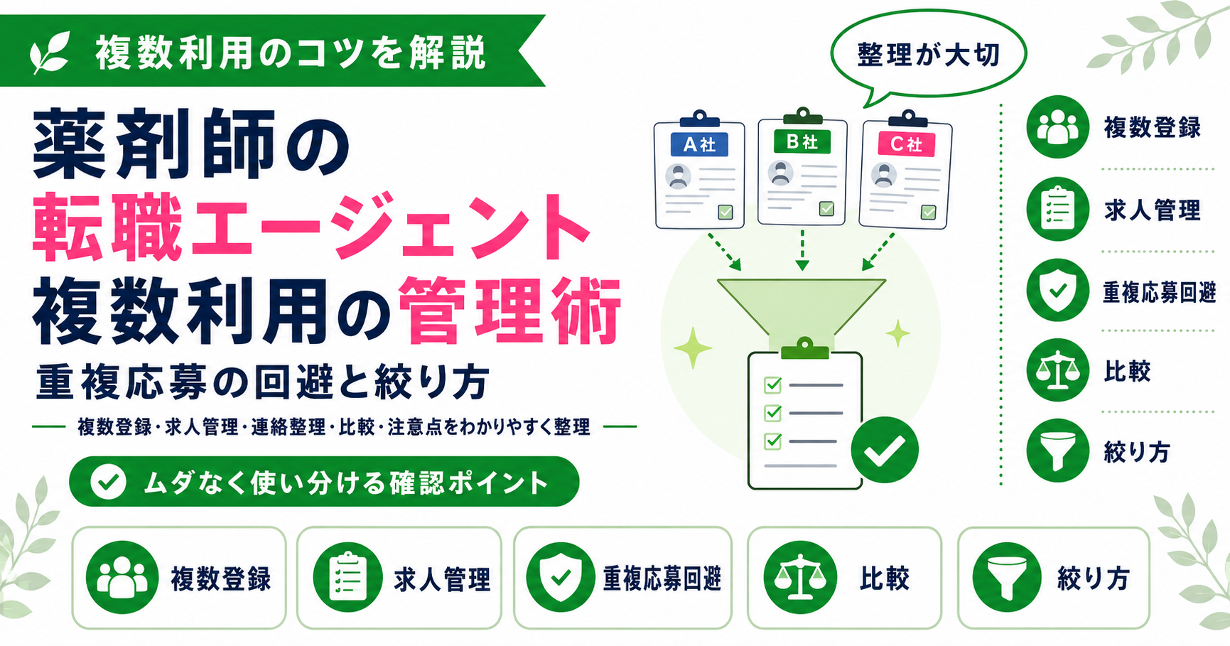 薬剤師 転職エージェント 複数 管理