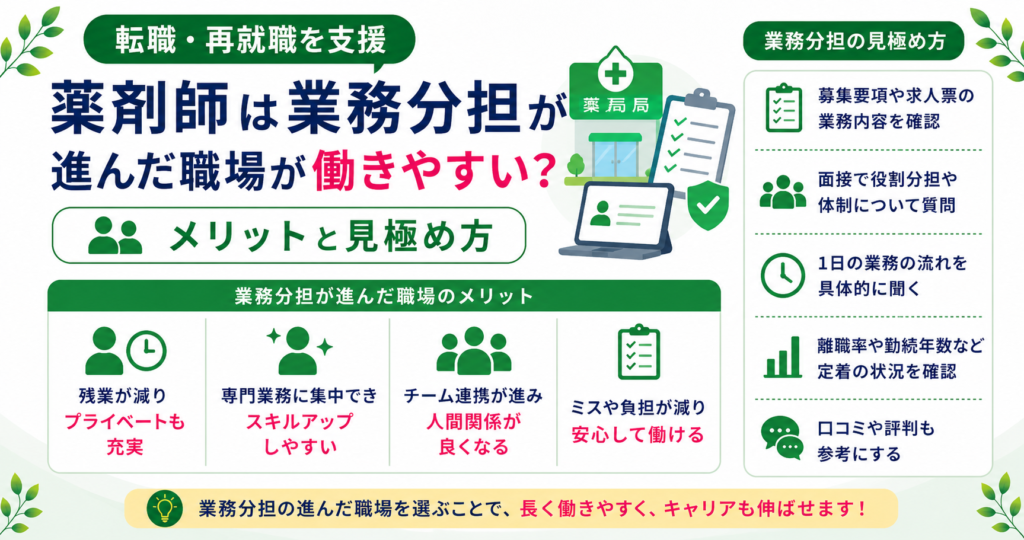 薬剤師 業務分担 職場 転職 メリット