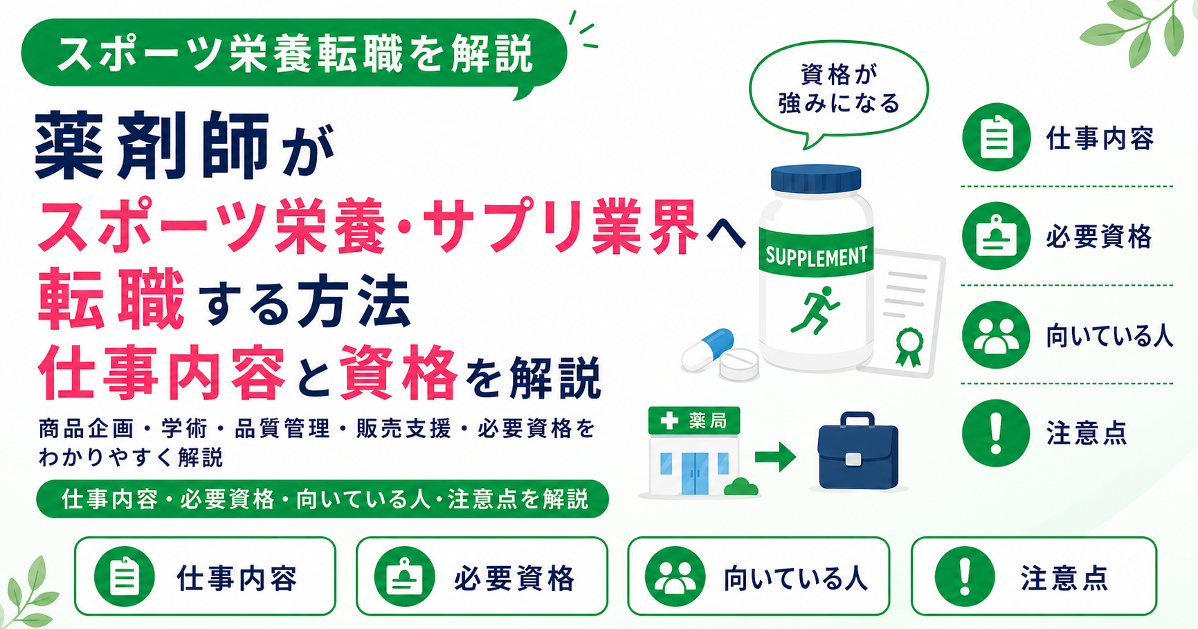 薬剤師 スポーツ 栄養 サプリ 業界 転職