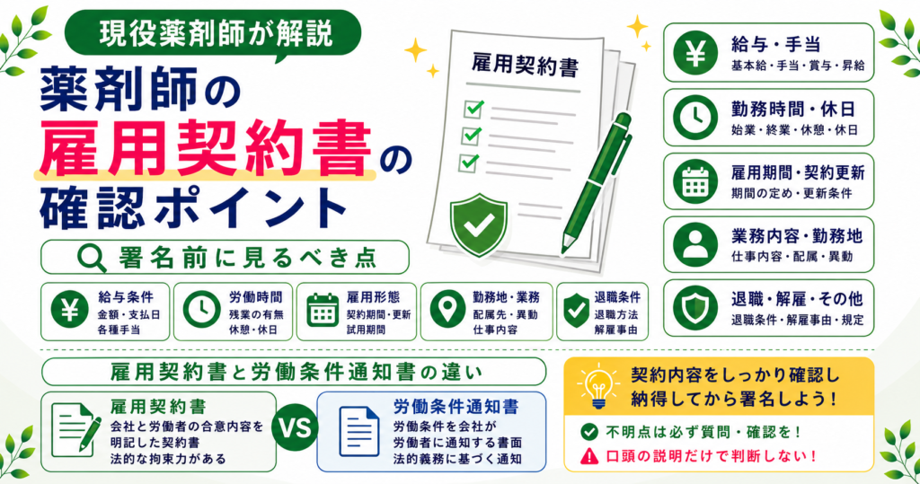 薬剤師 雇用契約書 確認 ポイント