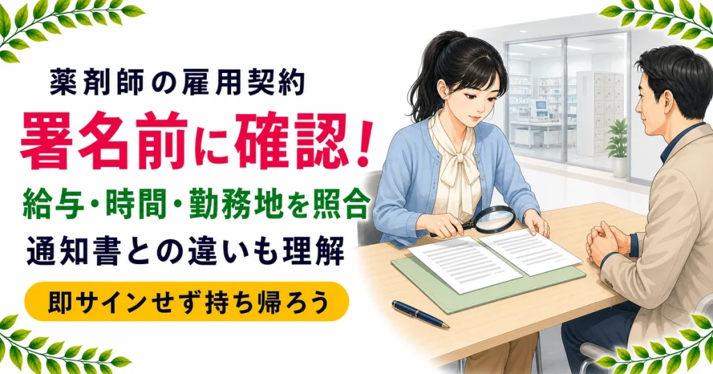 薬剤師の雇用契約書の確認ポイント｜署名前に見るべき点と労働条件通知書との違い