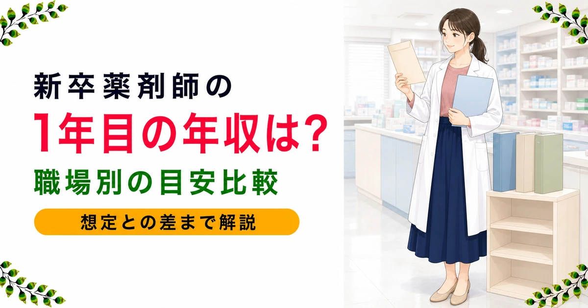 新卒薬剤師の1年目の年収は?想定年収との差と職場別の目安を解説