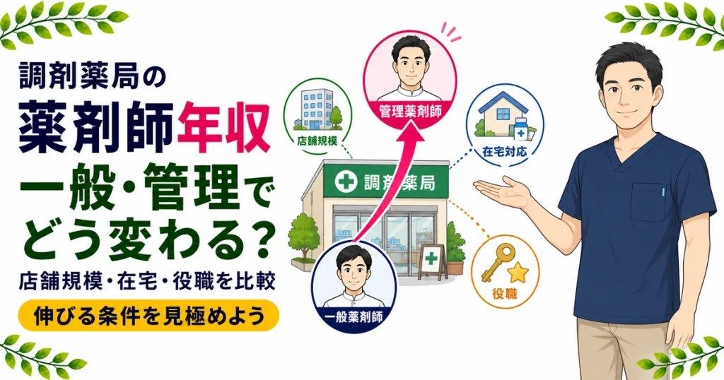 調剤薬局薬剤師の年収相場｜一般薬剤師479万円と管理薬剤師725万円の差・規模別比較・在宅加算の影響・転職で上げる方法を現役薬剤師が解説