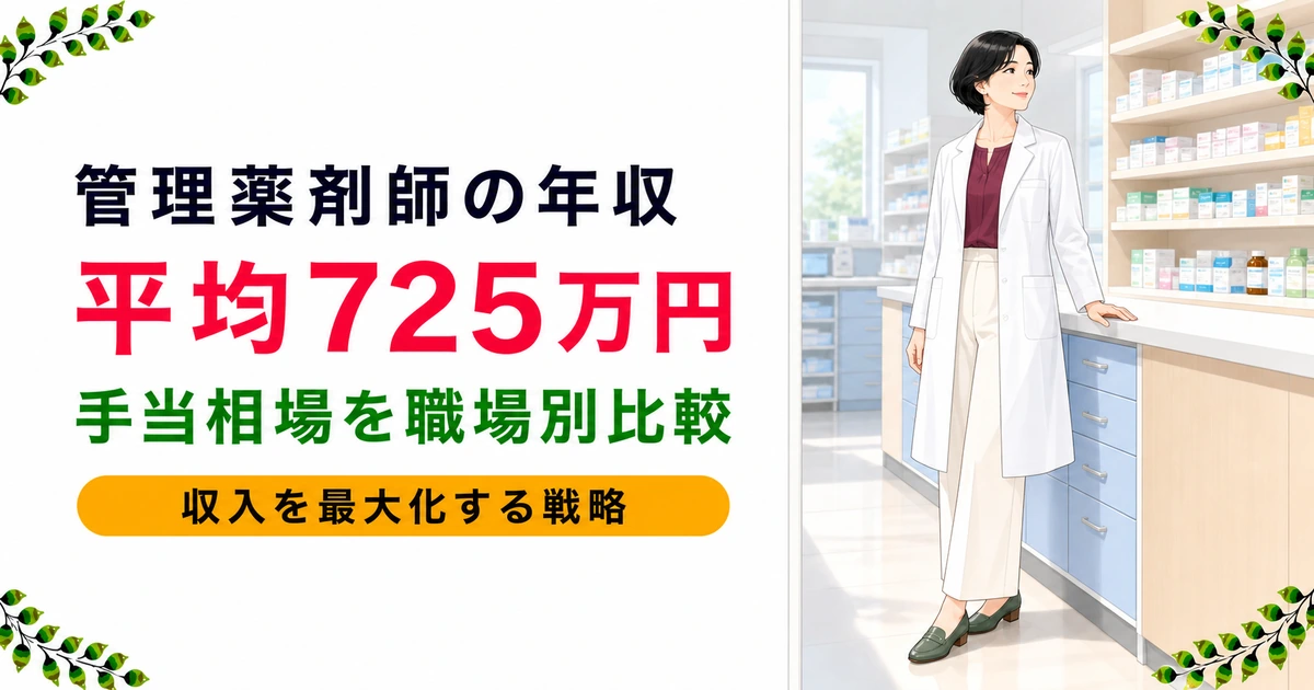 管理薬剤師の平均年収は約725万円・手当は月1〜10万円|職場別6区分比較・店舗数別データ・残業代リスクと最大化戦略を現役薬剤師が解説