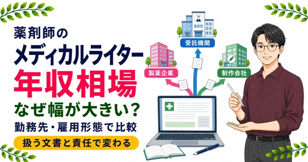 薬剤師のメディカルライター年収相場｜勤務先別の目安を解説