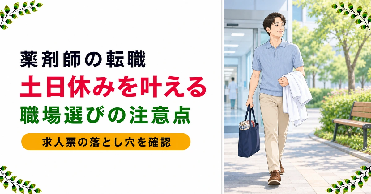 薬剤師は土日休みに転職できる？取りやすい職場ランキングと求人票の落とし穴4選