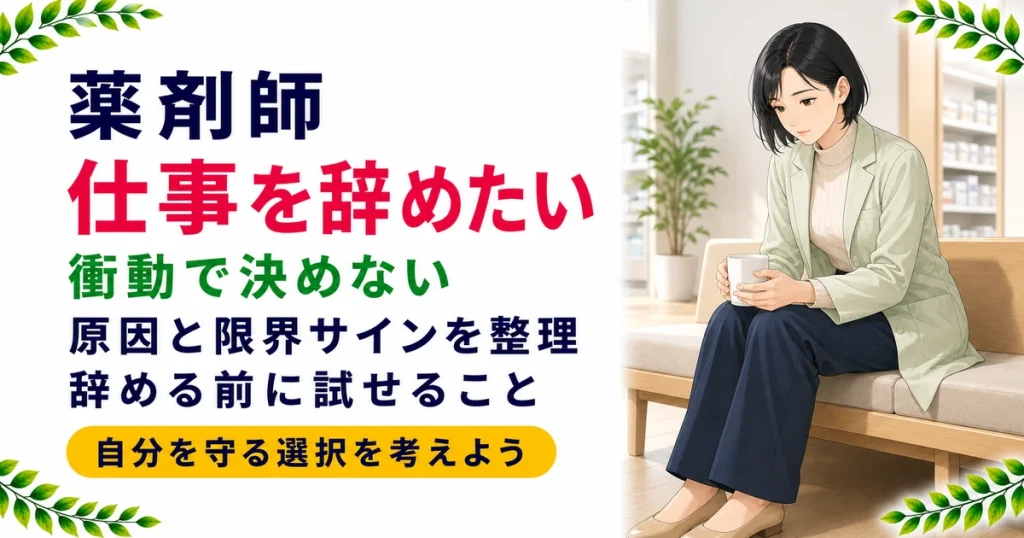 薬剤師が仕事を辞めたい気持ちの対処法｜衝動で決めない見極め方を現役薬剤師が解説