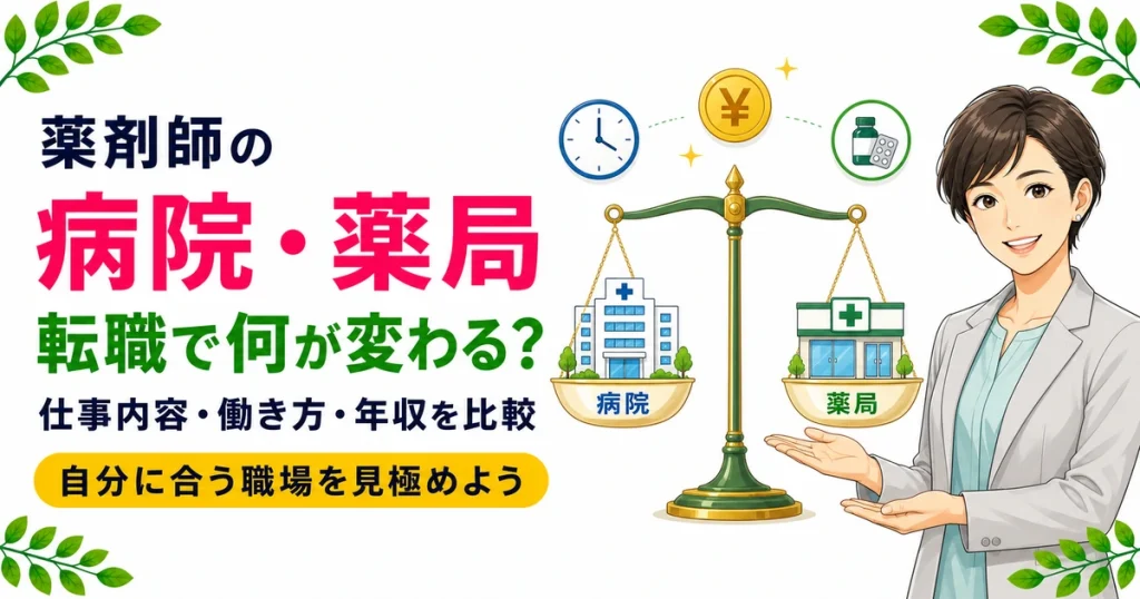 薬剤師が病院と薬局を転職すると何が変わる？仕事・働き方・年収を比較