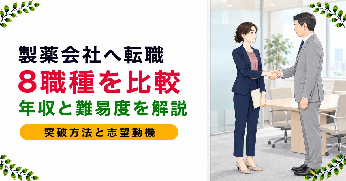 薬剤師の製薬会社転職は難しい?8職種の年収・転職難易度・突破方法・志望動機の作り方を現役薬剤師が徹底解説